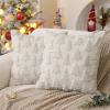 imageDFXSZ Christmas Tree Pillow Covers 18x18 inch Set of 2 Christmas Decoration Green Soft Plush Faux Fur Jacquard Throw Pillows for Bedroom Sofa Holiday Festivals Winter Home Decor PTK006A18Cream White