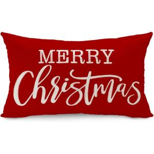 imageDFXSZ Christmas Pillow Cover 12x20 Merry Christmas Decor Red Throw Lumbar Pillow Cover Decorations Christmas Tree Holiday Decor Case for Home Couch YZT102A12Red