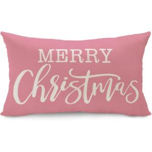 imageDFXSZ Christmas Pillow Cover 12x20 Merry Christmas Decor Red Throw Lumbar Pillow Cover Decorations Christmas Tree Holiday Decor Case for Home Couch YZT102A12Pink