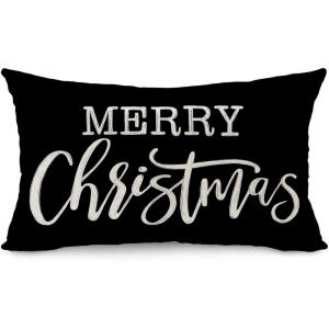 imageDFXSZ Christmas Pillow Cover 12x20 Merry Christmas Decor Red Throw Lumbar Pillow Cover Decorations Christmas Tree Holiday Decor Case for Home Couch YZT102A12Black