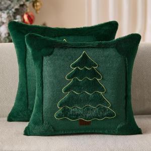 imageDFXSZ Christmas Pillow Covers 18x18 Green Big Christmas Tree Decoration Soft Plush Faux Fur Jacquard Throw Pillows for Bedroom Sofa Holiday Festivals Winter Home Decor PTK068A18Yellow Line Green Trees