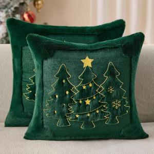imageDFXSZ Christmas Pillow Covers 18x18 Red StarLanterns Beige Christmas Tree Decoration Soft Plush Faux Fur Jacquard Throw Pillows for Bedroom Sofa Holiday Festivals Winter Home Decor PTK066C18Yellow Starlanterns Green Tree