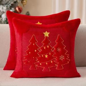 imageDFXSZ Christmas Pillow Covers 18x18 Red StarLanterns Beige Christmas Tree Decoration Soft Plush Faux Fur Jacquard Throw Pillows for Bedroom Sofa Holiday Festivals Winter Home Decor PTK066C18Yellow Starlanterns Red Tree