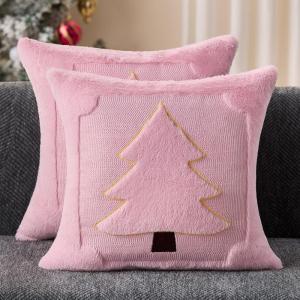 imageDFXSZ Christmas Pillow Covers 18x18 Red StarLanterns Beige Christmas Tree Decoration Soft Plush Faux Fur Jacquard Throw Pillows for Bedroom Sofa Holiday Festivals Winter Home Decor PTK066C18Yellow Star Pink Tree