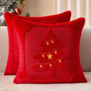 imageDFXSZ Christmas Pillow Covers 18x18 Red StarLanterns Beige Christmas Tree Decoration Soft Plush Faux Fur Jacquard Throw Pillows for Bedroom Sofa Holiday Festivals Winter Home Decor PTK066C18Yellow Lanterns Red Tree