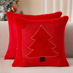 imageDFXSZ Christmas Pillow Covers 18x18 Red StarLanterns Beige Christmas Tree Decoration Soft Plush Faux Fur Jacquard Throw Pillows for Bedroom Sofa Holiday Festivals Winter Home Decor PTK066C18Yellow Line Red Trees