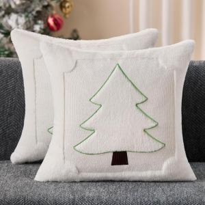imageDFXSZ Christmas Pillow Covers 18x18 Red StarLanterns Beige Christmas Tree Decoration Soft Plush Faux Fur Jacquard Throw Pillows for Bedroom Sofa Holiday Festivals Winter Home Decor PTK066C18Yellow Star Creamwhite Tree
