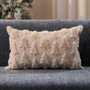 imageDFXSZ Christmas Tree Pillow Covers 12x20 inch Christmas Decoration Beige Soft Plush Faux Fur Jacquard Throw Pillows for Bedroom Sofa Holiday Festivals Winter Home Decor YZT101B12Beige