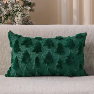 imageDFXSZ Christmas Tree Pillow Covers 12x20 inch Christmas Decoration Beige Soft Plush Faux Fur Jacquard Throw Pillows for Bedroom Sofa Holiday Festivals Winter Home Decor YZT101B12Green
