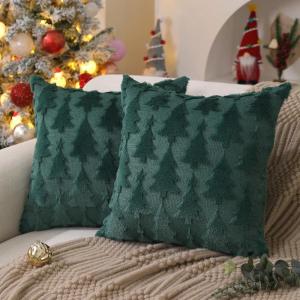 imageDFXSZ Christmas Tree Pillow Covers 18x18 inch Set of 2 Christmas Decoration Green Soft Plush Faux Fur Jacquard Throw Pillows for Bedroom Sofa Holiday Festivals Winter Home Decor PTK006A18Green Star Tree
