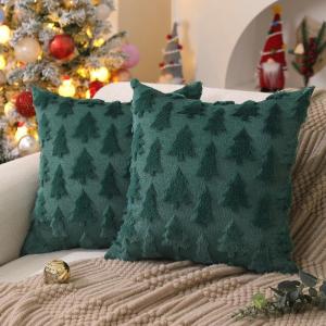 imageDFXSZ Christmas Tree Pillow Covers 18x18 inch Set of 2 Christmas Decoration Green Soft Plush Faux Fur Jacquard Throw Pillows for Bedroom Sofa Holiday Festivals Winter Home Decor PTK006A18Green