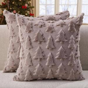 imageDFXSZ Christmas Tree Pillow Covers 18x18 inch Set of 2 Christmas Decoration Green Soft Plush Faux Fur Jacquard Throw Pillows for Bedroom Sofa Holiday Festivals Winter Home Decor PTK006A18Grey