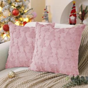 imageDFXSZ Christmas Tree Pillow Covers 18x18 inch Set of 2 Christmas Decoration Green Soft Plush Faux Fur Jacquard Throw Pillows for Bedroom Sofa Holiday Festivals Winter Home Decor PTK006A18Pink Star Tree