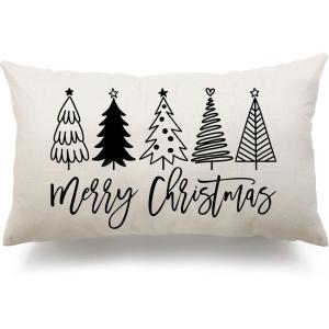 imageDFXSZ Merry Christmas Pillow Cover 12x20 Farmhouse Christmas Throw Lumbar Pillow Cover Decorations Christmas Tree Holiday Decor Case for Home CouchBlack