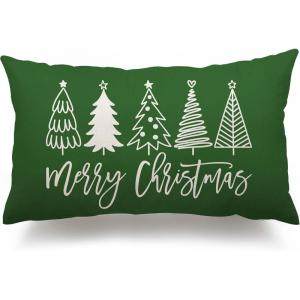 imageDFXSZ Merry Christmas Pillow Cover 12x20 Farmhouse Christmas Throw Lumbar Pillow Cover Decorations Christmas Tree Holiday Decor Case for Home CouchGreen
