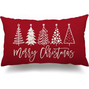 imageDFXSZ Merry Christmas Pillow Cover 12x20 Farmhouse Christmas Throw Lumbar Pillow Cover Decorations Christmas Tree Holiday Decor Case for Home CouchRed2