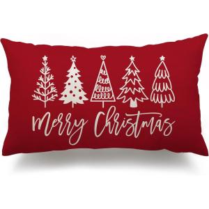 imageDFXSZ Merry Christmas Pillow Cover 12x20 Farmhouse Christmas Throw Lumbar Pillow Cover Decorations Christmas Tree Holiday Decor Case for Home CouchRed1