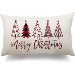 imageDFXSZ Merry Christmas Pillow Cover 12x20 Farmhouse Christmas Throw Lumbar Pillow Cover Decorations Christmas Tree Holiday Decor Case for Home CouchWhite