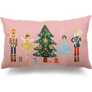 imageDFXSZ Merry Christmas Throw Pillow Cover 12x20 Inch Nutcracker Christmas Decor Winter Holiday Party Cushion Case Decoration for Sofa Couch YK141B12Pink