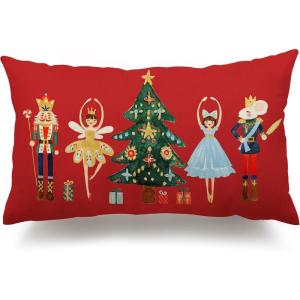 imageDFXSZ Merry Christmas Throw Pillow Cover 12x20 Inch Nutcracker Christmas Decor Winter Holiday Party Cushion Case Decoration for Sofa Couch YK141B12Red