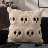 imageDFXSZ Halloween Pillow Covers 16x16 inch Set of 2 Beige Skeletont Halloween Decorations Soft Plush Faux Fur Wool Couch Cushion Case for Chair Sofa Bedroom Living Room Home Decor PTK04C16Beige