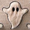 imageDFXSZ Halloween Pillow Covers 18x18 inch Set of 2 Black Eyes White Ghost Throw Pillow Cases Soft Plush Faux Fur Wool Couch Cushion Case for Chair Sofa Bedroom Living Room Home Decor PTK056A18Beige