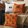 imageDFXSZ Halloween Pillow Covers 18x18 inch Set of 2 Black Eyes White Ghost Throw Pillow Cases Soft Plush Faux Fur Wool Couch Cushion Case for Chair Sofa Bedroom Living Room Home Decor PTK056A18Blackorange Pumpkins