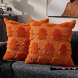 imageDFXSZ Halloween Pillow Covers 16x16 inch Set of 2 Beige Skeletont Halloween Decorations Soft Plush Faux Fur Wool Couch Cushion Case for Chair Sofa Bedroom Living Room Home Decor PTK04C16Orangeghost