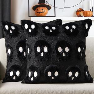 imageDFXSZ Halloween Pillow Covers 16x16 inch Set of 2 Beige Skeletont Halloween Decorations Soft Plush Faux Fur Wool Couch Cushion Case for Chair Sofa Bedroom Living Room Home Decor PTK04C16Black