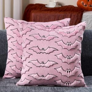 imageDFXSZ Halloween Pillow Covers 18x18 inch Set of 2 Beige Bat with Black Eyes Throw Pillow Cases Soft Plush Faux Fur Wool Couch Cushion Case for Chair Sofa Bedroom Living Room Home Decor PTK059A18Pink