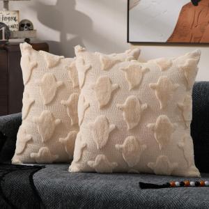imageDFXSZ Halloween Pillow Covers 18x18 inch Set of 2 Black Eyes Beige Ghost Throw Pillow Cases Soft Plush Faux Fur Wool Couch Cushion Case for Chair Sofa Bedroom Living Room Home Decor PTK058B18Beige Ghost