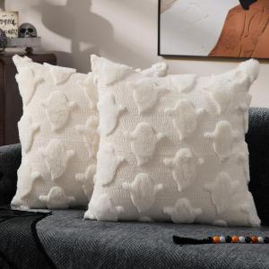 imageDFXSZ Halloween Pillow Covers 18x18 inch Set of 2 Black Eyes Beige Ghost Throw Pillow Cases Soft Plush Faux Fur Wool Couch Cushion Case for Chair Sofa Bedroom Living Room Home Decor PTK058B18White Ghost