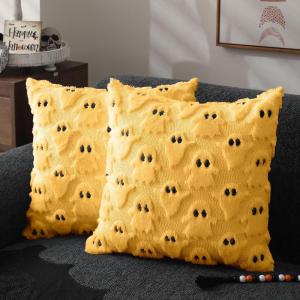 imageDFXSZ Halloween Pillow Covers 18x18 inch Set of 2 Black Ghost Throw Pillow Cases Soft Plush Faux Fur Wool Couch Cushion Case for Chair Sofa Bedroom Living Room Home Decor PTK03F18Yellow