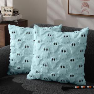 imageDFXSZ Halloween Pillow Covers 18x18 inch Set of 2 Black Ghost Throw Pillow Cases Soft Plush Faux Fur Wool Couch Cushion Case for Chair Sofa Bedroom Living Room Home Decor PTK03F18Blue
