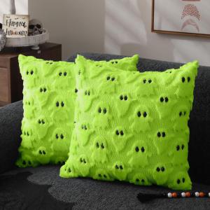 imageDFXSZ Halloween Pillow Covers 18x18 inch Set of 2 Black Ghost Throw Pillow Cases Soft Plush Faux Fur Wool Couch Cushion Case for Chair Sofa Bedroom Living Room Home Decor PTK03F18Green