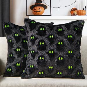 imageDFXSZ Halloween Pillow Covers 18x18 inch Set of 2 Black Ghost Throw Pillow Cases Soft Plush Faux Fur Wool Couch Cushion Case for Chair Sofa Bedroom Living Room Home Decor PTK03F18Black