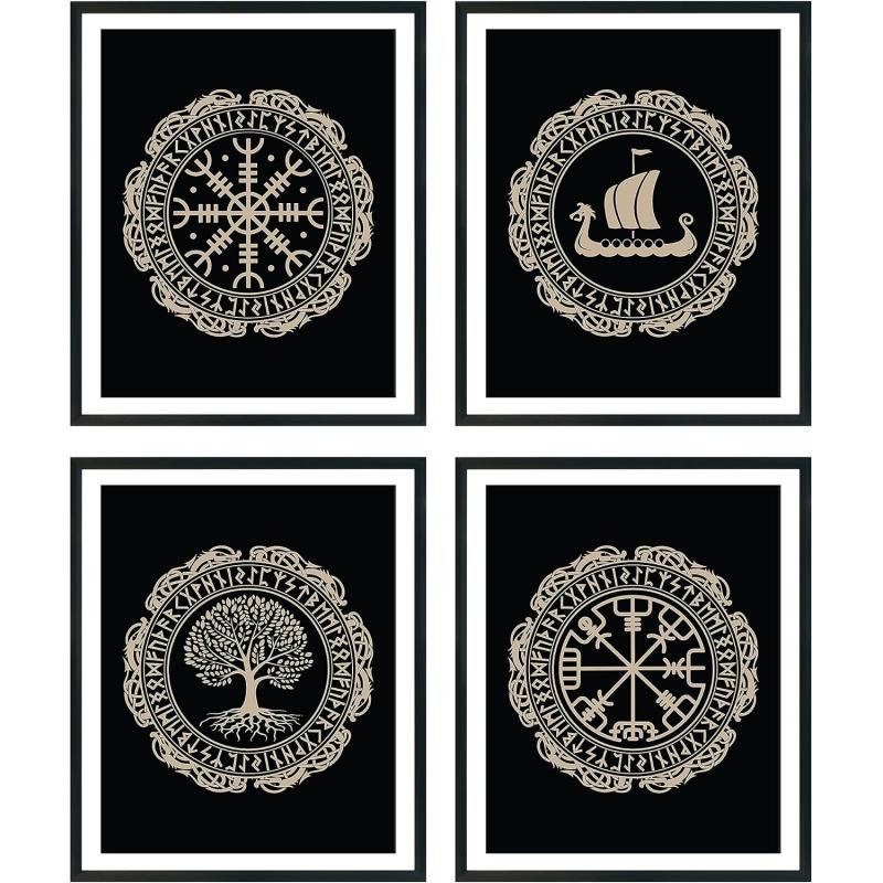 97 Decor Norse Mythology Gifts  Viking Decor for Home Viking Wall Art Vikings Poster Norse Rune Symbol Norse Pagan Decorations for Men Bedroom Viking Print Vegvisir Wall Decor 8x10 UNFRAMED