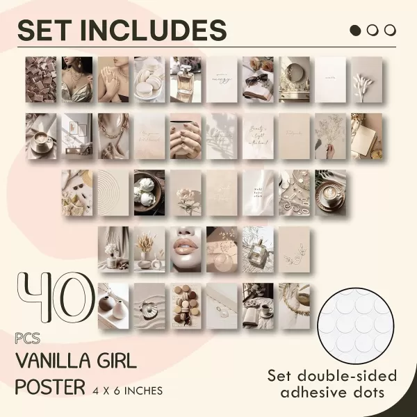 97 Decor Vanilla Girl Room Decor  40 Pcs Neutral Beige Wall Collage Kit Clean Girl Posters Boho Tan Prints Cream Pictures Vanilla Girl Aesthetic Dorm Decor for College Girls Bedroom 4quotx6quotVanilla