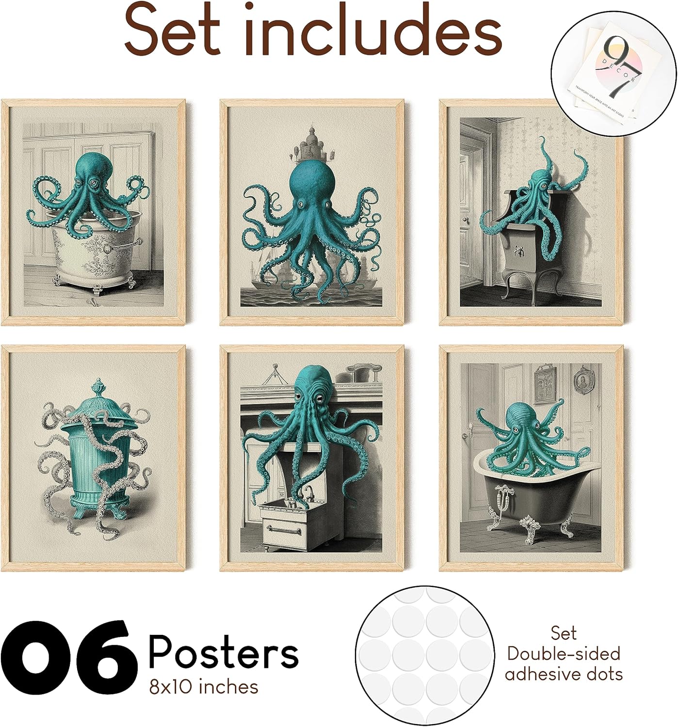 97 Decor Vintage Octopus Decor  Octopus Bathroom Decor Nautical Octopus Wall Art Octopus Posters Sea Monster Artwork Pictures for Home Decoration 8x10 UNFRAMED