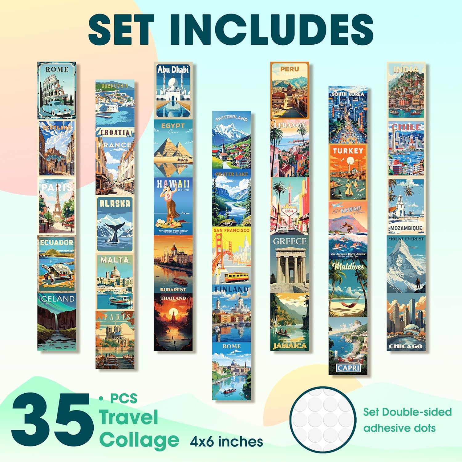 97 Decor Vintage Travel Decor  Travel Posters Wall Art Prints Vintage Postcards from Around The World City Landscape Aesthetic Pictures Retro Popular Cities Photo Collage Kit for Teen Bedroom 4x6Travel Collage