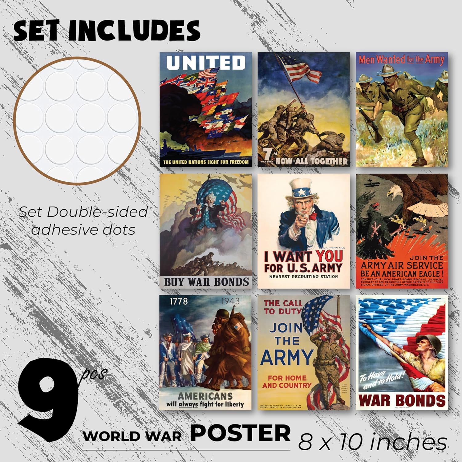 97 Decor Vintage WW2 Poster  Us History Posters for Classroom Decorations World War 2 Propaganda Pictures World War II Army Art Prints WW2 Memorabilia Military Wall Decor for Men 8x10 Unframed