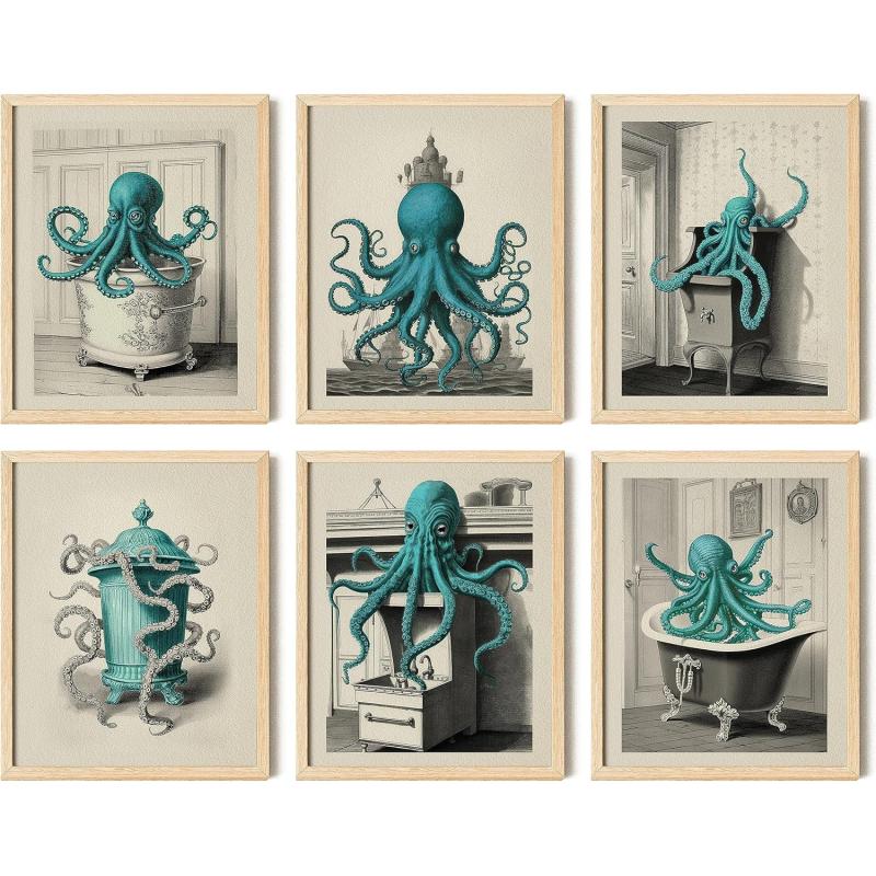 97 Decor Vintage Octopus Decor  Octopus Bathroom Decor Nautical Octopus Wall Art Octopus Posters Sea Monster Artwork Pictures for Home Decoration 8x10 UNFRAMED