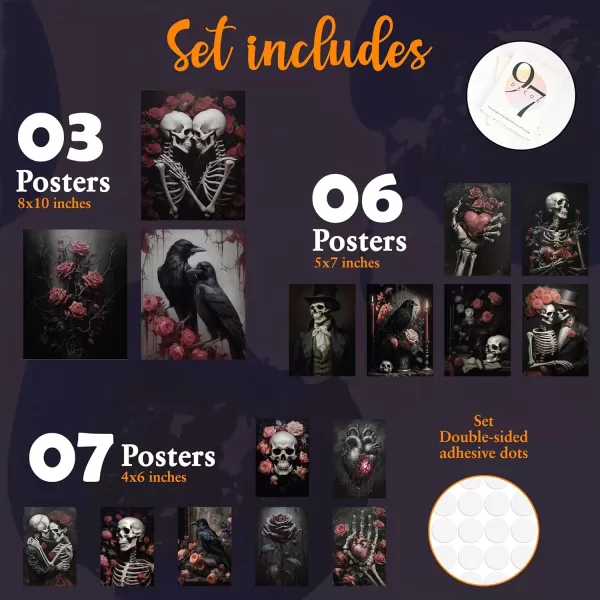 97 Decor 16 Pcs Floral Gothic Decor for Home  Pink Skull Wall Decor Goth Room Decor Creepy Halloween Wall Decor Spooky Art Prints Skull Pictures Gothic Posters for Bathroom Bedroom 8x10 Unframed