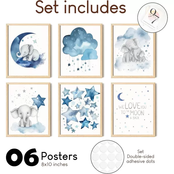 97 Decor Baby Girl Elephant Nursery Decor  Baby Boy Room Decorations for Nursery Wall Decor Blue Moon and Stars Nursery Art Prints Cute Elephant Poster Animal Picture for Bedroom 8x10 UNFRAMED
