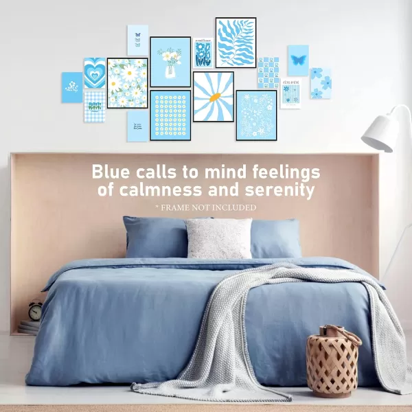 97 Decor Light Blue Wall Decor  Blue Room Decor Aesthetic White Blue Posters Light Blue Wall Art Prints Blue Floral Botanical Artwork Danish Pastel Daisy Flower Picture for Teen Girls DormBlue