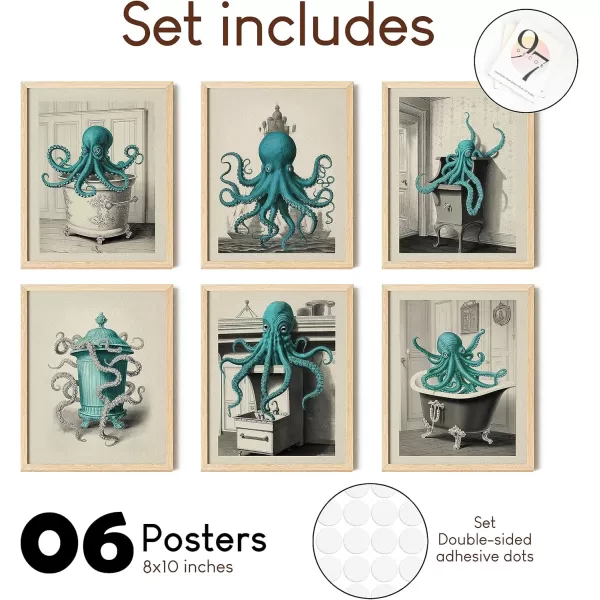 97 Decor Vintage Octopus Decor  Octopus Bathroom Decor Nautical Octopus Wall Art Octopus Posters Sea Monster Artwork Pictures for Home Decoration 8x10 UNFRAMED