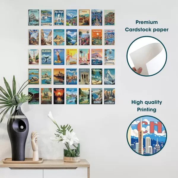 97 Decor Vintage Travel Decor  Travel Posters Wall Art Prints Vintage Postcards from Around The World City Landscape Aesthetic Pictures Retro Popular Cities Photo Collage Kit for Teen Bedroom 4x6Travel Collage