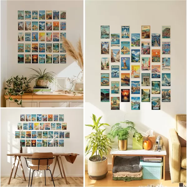 97 Decor Vintage Travel Decor  Travel Posters Wall Art Prints Vintage Postcards from Around The World City Landscape Aesthetic Pictures Retro Popular Cities Photo Collage Kit for Teen Bedroom 4x6Travel Collage