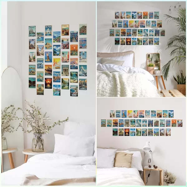 97 Decor Vintage Travel Decor  Travel Posters Wall Art Prints Vintage Postcards from Around The World City Landscape Aesthetic Pictures Retro Popular Cities Photo Collage Kit for Teen Bedroom 4x6Travel Collage