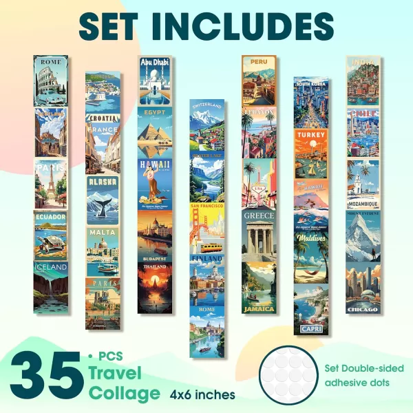 97 Decor Vintage Travel Decor  Travel Posters Wall Art Prints Vintage Postcards from Around The World City Landscape Aesthetic Pictures Retro Popular Cities Photo Collage Kit for Teen Bedroom 4x6Travel Collage